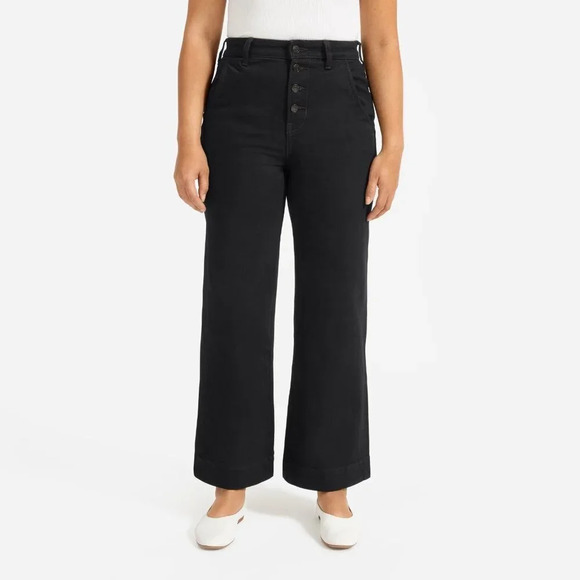 Everlane Women's The Wide Leg Button Fly Ankle Jean Black Size 23 NWT - Picture 1 of 12